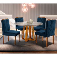 Conjunto Sala de Jantar Natalle 4 Lugares Mesa Redonda 1,2m e 4 Cadeiras Madeira Maci&ccedil;a M&oacute;veis Mundial