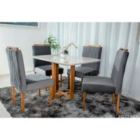 Mesa de Jantar Lisy Tampo Madeira e Vidro 120X80 com 4 Cadeiras de Madeira Maci&ccedil;a Safira M&oacute;veis Mundial