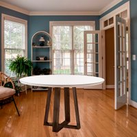 Mesa de Jantar Redonda Natalle Madeira Maciça e Tampo Com Vidro 120cm Móveis Mix