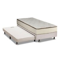 Cama Box c/ Auxiliar Solteiro: Colchão Luckspuma Bonnel Montreal + Base CRC Courano Branco (88x188)