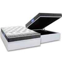 Conjunto Box Baú: Colchão Espuma Probel D23 Guarda Costas Black + Base CRC Courano White Casal (138x188)