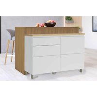 Bancada Ilha Cozinha Rainha c/ 1 Porta e 4 Gavetas 120cm Branca/Nature - Nesher