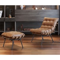 Poltrona e Puff M06 Estrutura em Ferro Mais Decor Preto/Marrom
