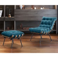 Poltrona e Puff M06 Estrutura em Ferro Mais Decor Preto/Azul