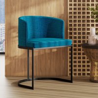 Poltrona M05 em Linho Estrutura em Ferro Mais Decor Preto/Azul