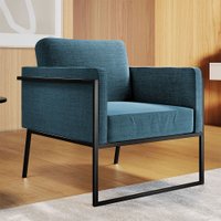 Poltrona M04 em Linho Estrutura em Ferro Mais Decor Preto/Azul