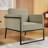Poltrona M04 em Linho Estrutura em Ferro Mais Decor Preto/Bege