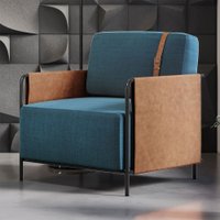 Poltrona M01 em Linho Mais Decor Preto/azul
