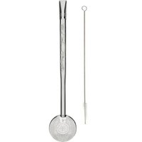 Bomba de Chimarrão 19cm Inox Bojo 800 Furos Removível Cano Trabalhado Tererê