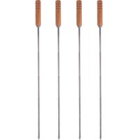 Kit 4 Espetos Simples Churrasco Inox Cabo Madeira 85cm Carne Churrasqueira Domama