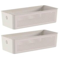 Kit 2 Cestos Organizadores 34x15x9cm Flow Bege Caixa 4,5L Lavanderia Banheiro