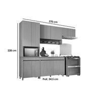 Cozinha Completa Simone Mendes 4 Peças (2Aéreos+1Balcão+1Paneleiro) C4P161 Carvalho/Cinza - Nesher