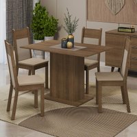 Conjunto Sala de Jantar Mesa Tampo de Madeira 4 Cadeiras Rustic/Crema/Bege Sheila Madesa