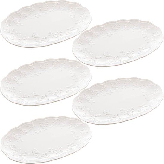 Kit 5 Travessas Bandejas de Porcelana Butterfly Flower 36x23cm Oval para Servir Bolos Petiscos Lyor