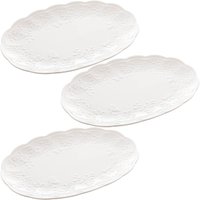 Jogo Com 3 Travessas de Porcelana Butterfly Flower Lyor 36x23cm Oval New Bone para Servir ou Decorar