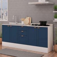 Cozinha Modulada  Com 2 Balcoes 100% Mdf Branca/azul