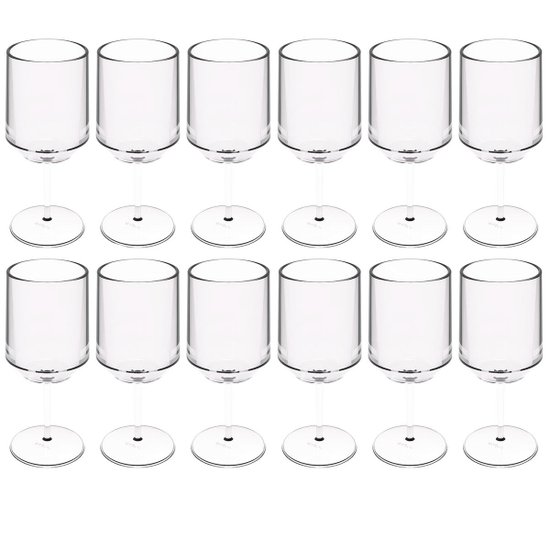 12 Taças para Vinho Água Drinks 250ml Crippa Plástico Resistente Transparente 