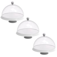 Kit 3 Porta Bolos 25cm Branco com Cúpula e Pé Bubble Crippa Tortas Doces Boleira