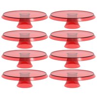 Kit 8 Bases Porta Bolos Tortas Doces 25cm com Pé Vermelho Transparente Glassy Crippa 