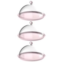 Kit 3 Porta Bolo Rosa Himalaia 30cm Cúpula Bubble Crippa Boleira Torta Doces