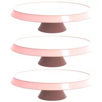 3 Bases Porta Bolos Tortas Doces 34cm com Pé Bubble Crippa Suporte Rosa Himalaia