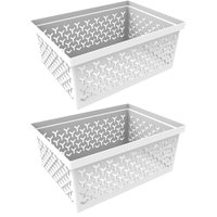 Kit 2 Cestos Organizador Branco Crippa Caixa Média Retangular Closet Escritório Banheiro