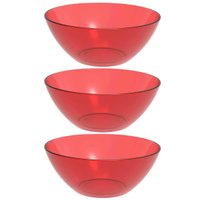 Kit 3 Tigelas Pequena Vermelha Travessa 2,3L Servir Salada Redonda Sobremesa Translúcida Crippa