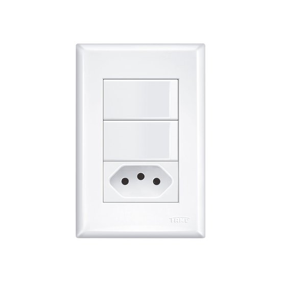 Interruptor Simples Duplo e Tomada 2P+T 20A Fame Evidence com Placa 4x2 Branco