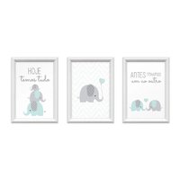 Kit 3 Quadros Decorativos Meu Rodapé Elefantes 24x34