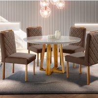 Conjunto Sala de Jantar 4 Lugares Mesa Redonda 1,2m e 4 Cadeiras Marrom Havana - Moveis Mix