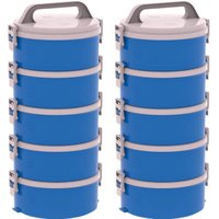 Kit 10 Marmitas Térmicas 2 Tampas 1,5 Litros Soprano Tekcor Azul Termoprato Plástico com Alça Almoço