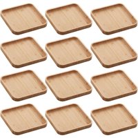 Conjunto Com 12 Pratos de Bambu Squaze Lyor 17x17cm Bandejas para Servir Bares Casa de Eventos