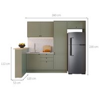 Cozinha Completa Évora com Bancada 6 PT 3 GV Verde Hill