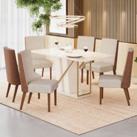 Mesa de Jantar 8 Lugares Andy com Vidro Nature/Off White - Henn