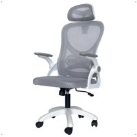 Cadeira Office Giratória Altura Regulável Sistema Relax Apoio Cabeça Assento Confortável Tela Mesh Branco/Cinza - RPM