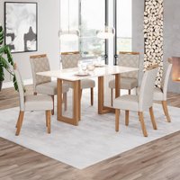 Mesa de Jantar 6 Lugares Yara Nature/Off White/Linho - Henn