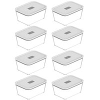 Kit 8 Potes De Vidro Hermético 2400ml Fresh Lock Branco com Tampa para Forno Microondas