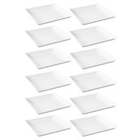 12 Pratos Quadrados Brancos Grandes Plástico 21cm Lanchonete Padaria Cozy Coza
