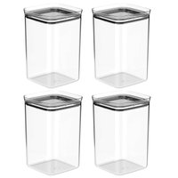 Kit 4 Potes Organizadores Porta Mantimentos 3,5L Hermético Ou Linha Block Plástico Natural