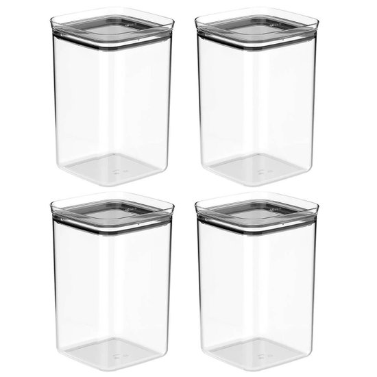 Kit 4 Potes Organizadores Porta Mantimentos 3,5L Hermético Ou Linha Block Plástico Natural