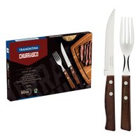 Jogo de Talheres para Churrasco Tramontina em Aço Inox e Madeira Natural Com 12 Peças