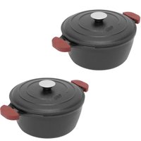 2 Caçarolas de Ferro 1,6L Panela Alças Silicone para Fogão Forno 18n MTA Preto
