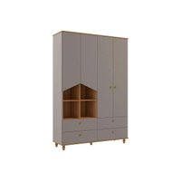 Guarda Roupa Infantil 4 Portas e 4 Gavetas Casinha Fendi/Nature - Permóbili Baby
