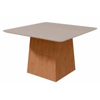 Mesa de Sala Jantar Nevada c/ Tampo Madeirado Canto Curvo 130x130cm Amendoa/Off White - Lopas