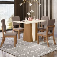 Mesa de Jantar 4 Lugares Orus Milla Nature/Off White/Marrom Amêndoa - Henn