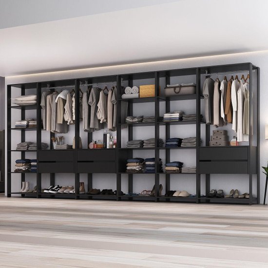 Guarda-Roupas Closet Modulado 405cm 6 Peças com 6 Gavetas e Cabideiros Multimóveis MP4322 Branco