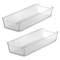 Kit 2 Organizadores de Gavetas Plástico 34x12,5cm Maquiagem Escritório Uz Transparente