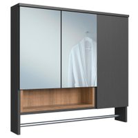 Espelheira Com Toalheiro 3 Portas e Nicho 80 cm ES9002 Mell Grafite FAEM