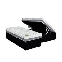 Cama Box Baú Solteiro: Colchão Anatômico Luckspuma D33 / AG65 Aspen Super Firme + Base CRC Suede Black (88x188)