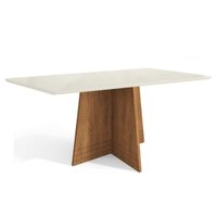 Mesa p/ Cozinha Lótus c/ Tampo Madeirado c/ Vidro 80x120cm Freijó/Off White - Kappesberg